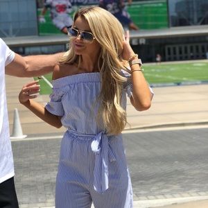 Blue and White Striped Jumpsuit